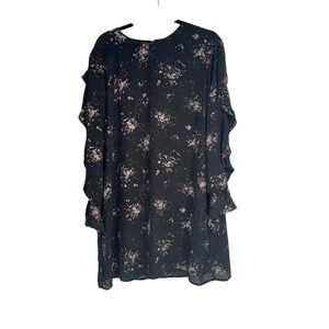 XL Mossimo Black‎ Splatter Print Long Sleeve Dress Ruffle Sleeve